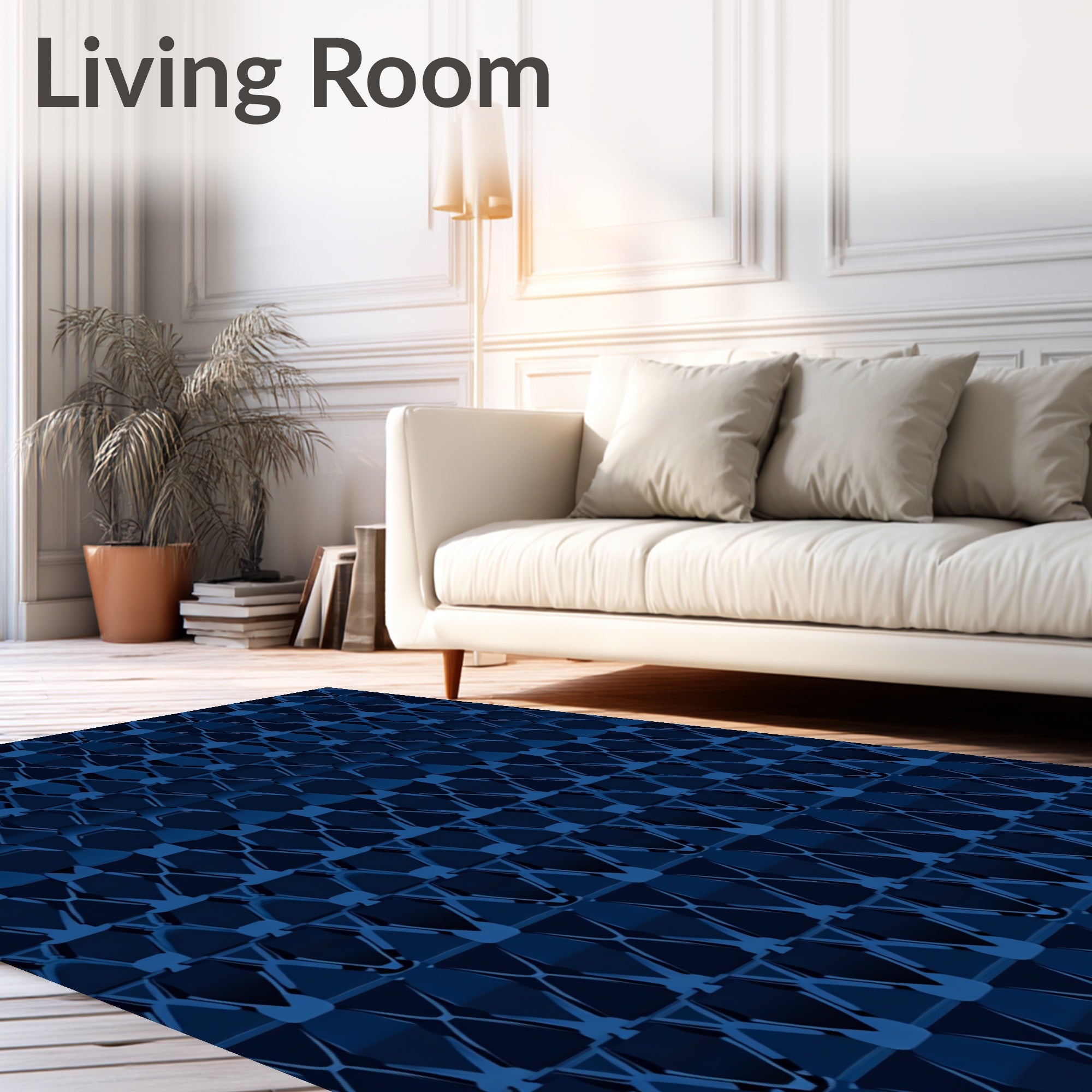 Deep Blue Geometric Lattice Rug