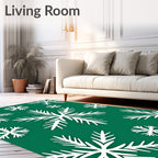 White Snowflakes on Emerald Green Rug