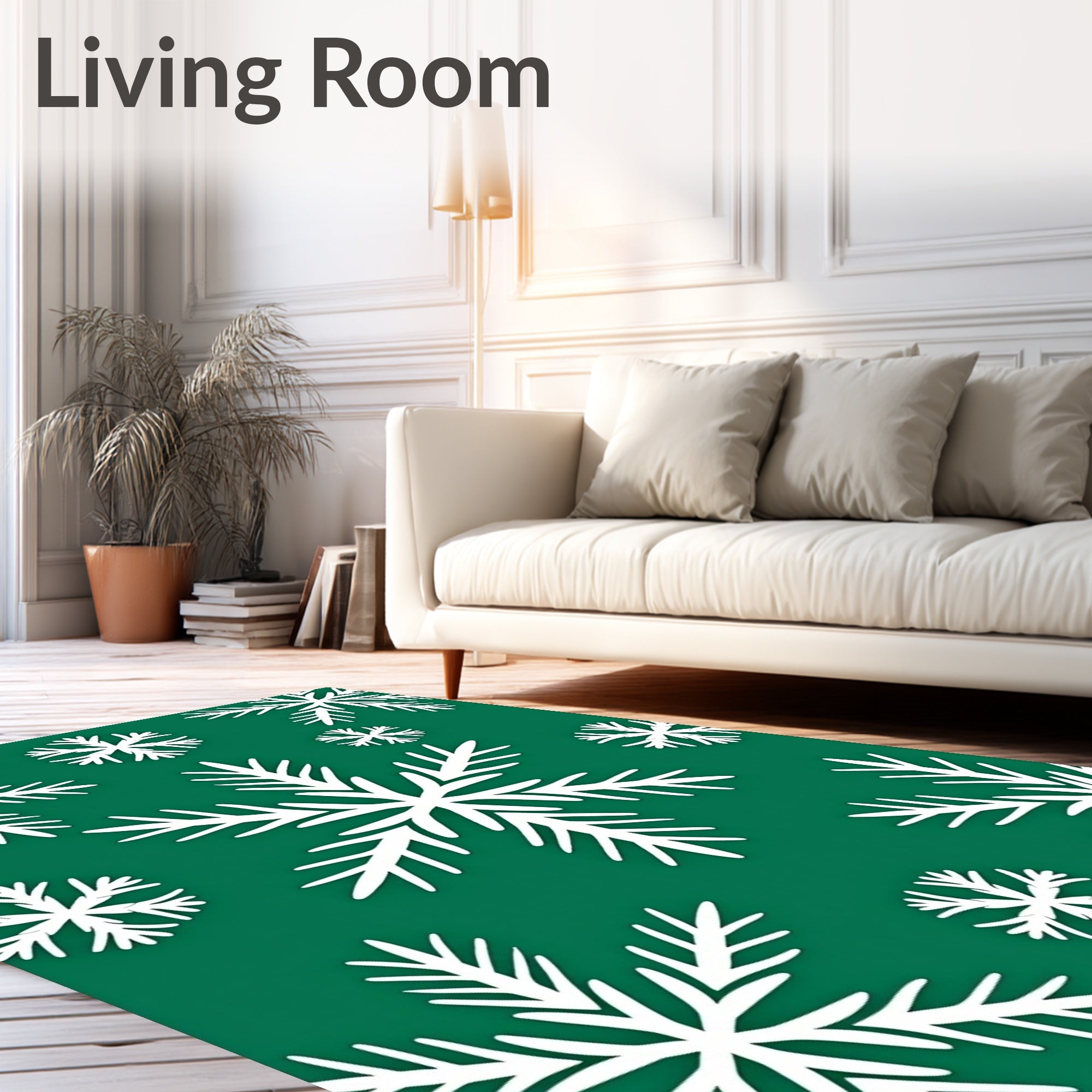 White Snowflakes on Emerald Green Rug
