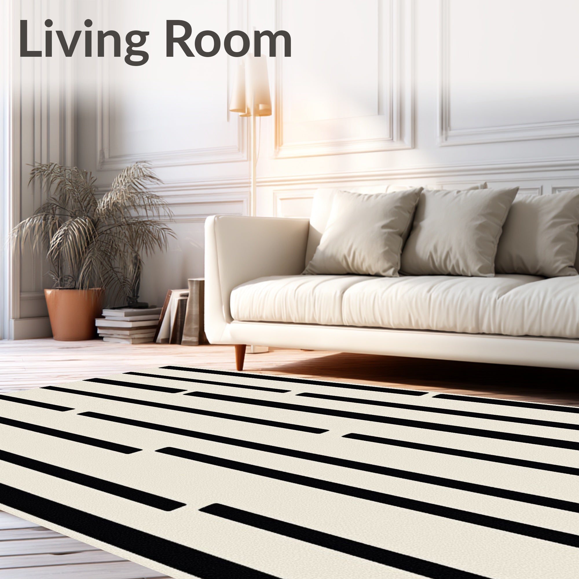 Black and Cream Vertical Lines Rug