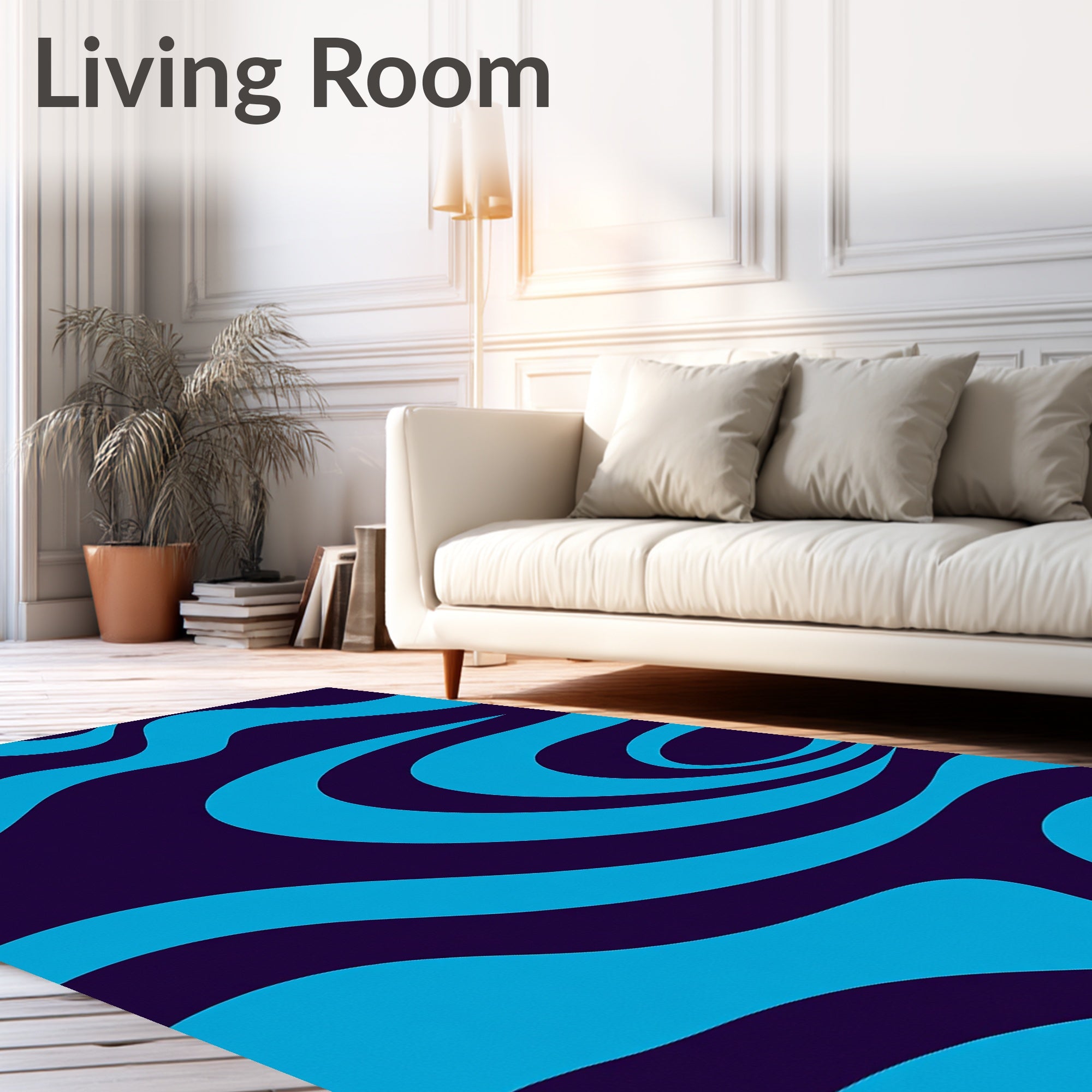 Retro Blue Wave Swirl Rug