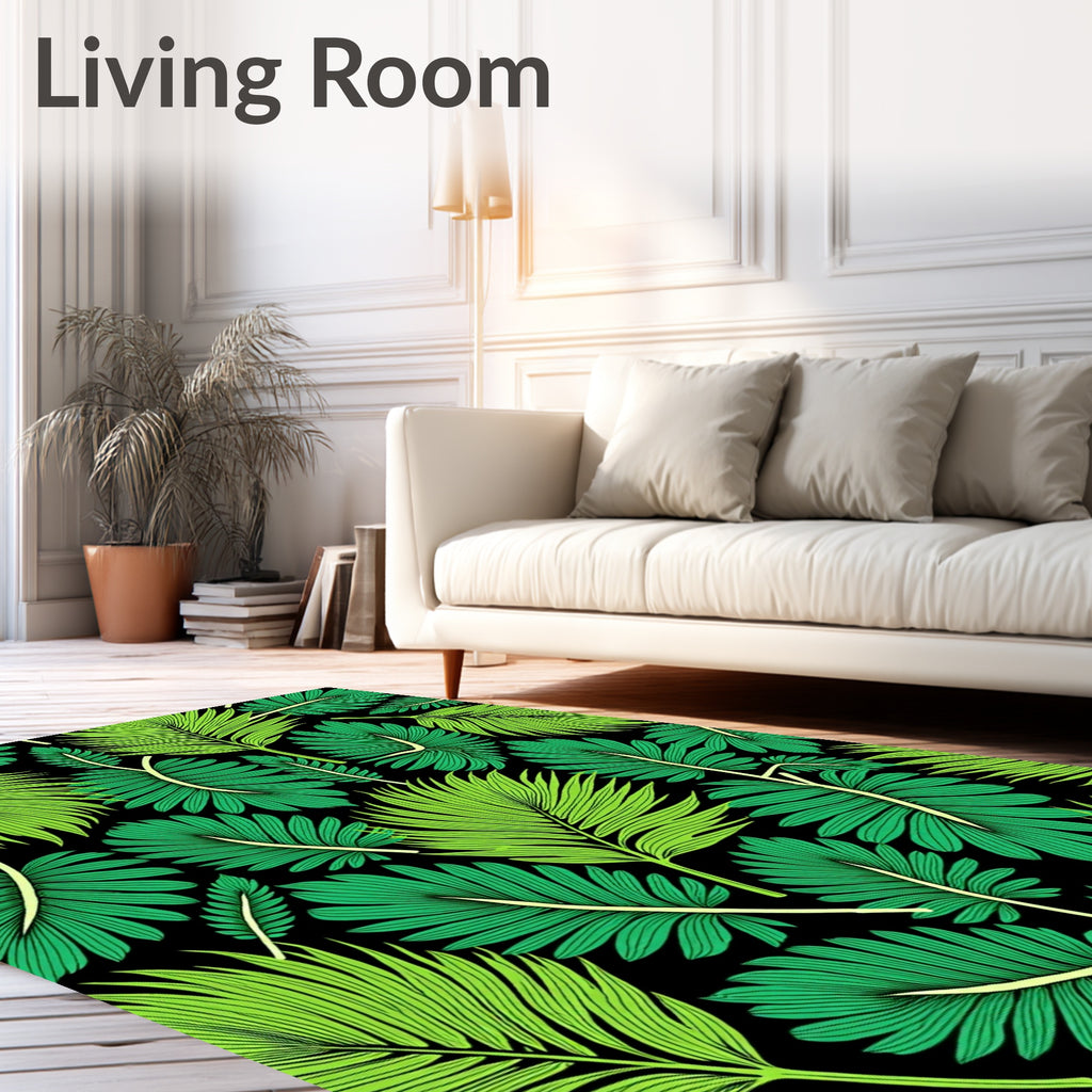 Vibrant Green Palm Frond Tropical Rug