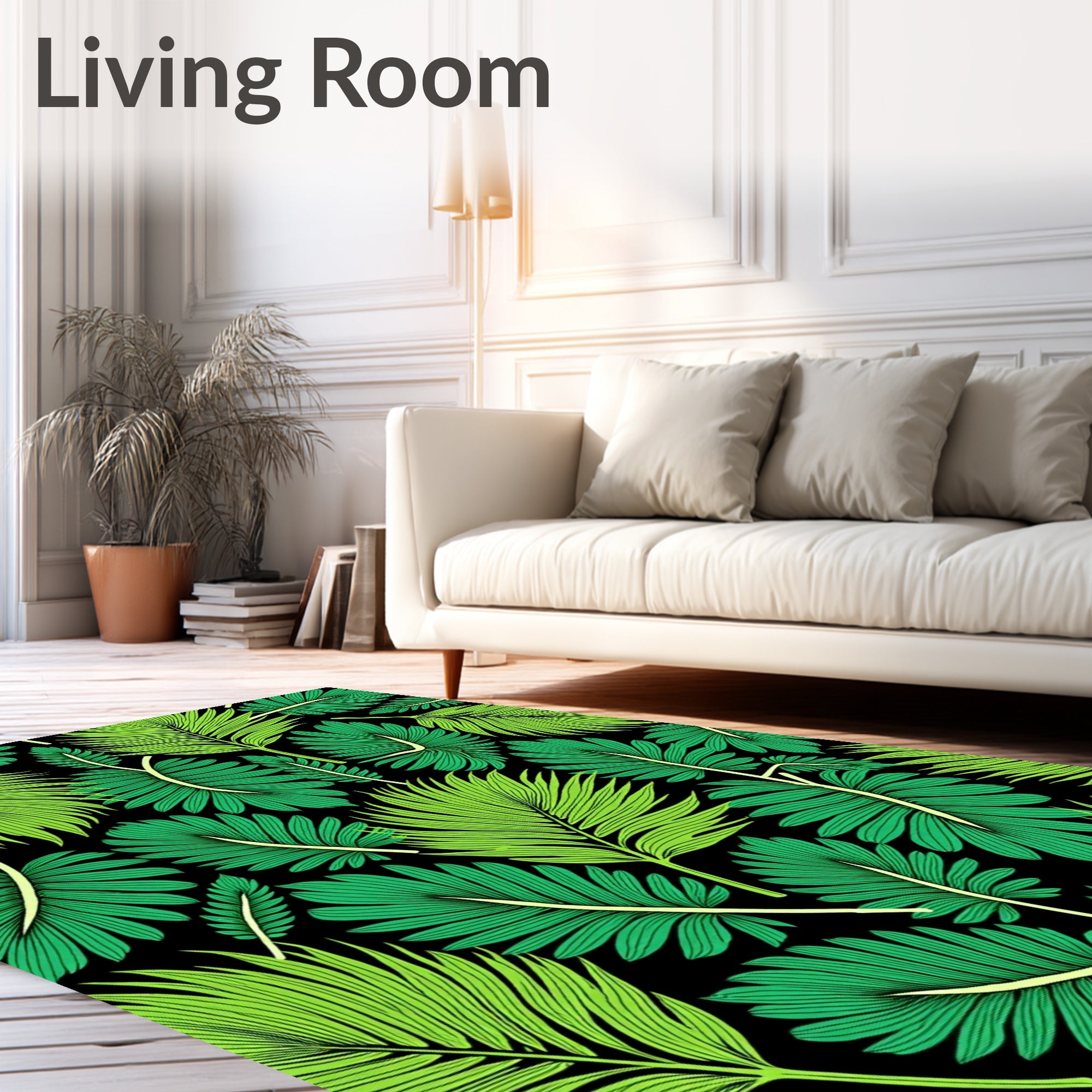 Vibrant Green Palm Frond Tropical Rug
