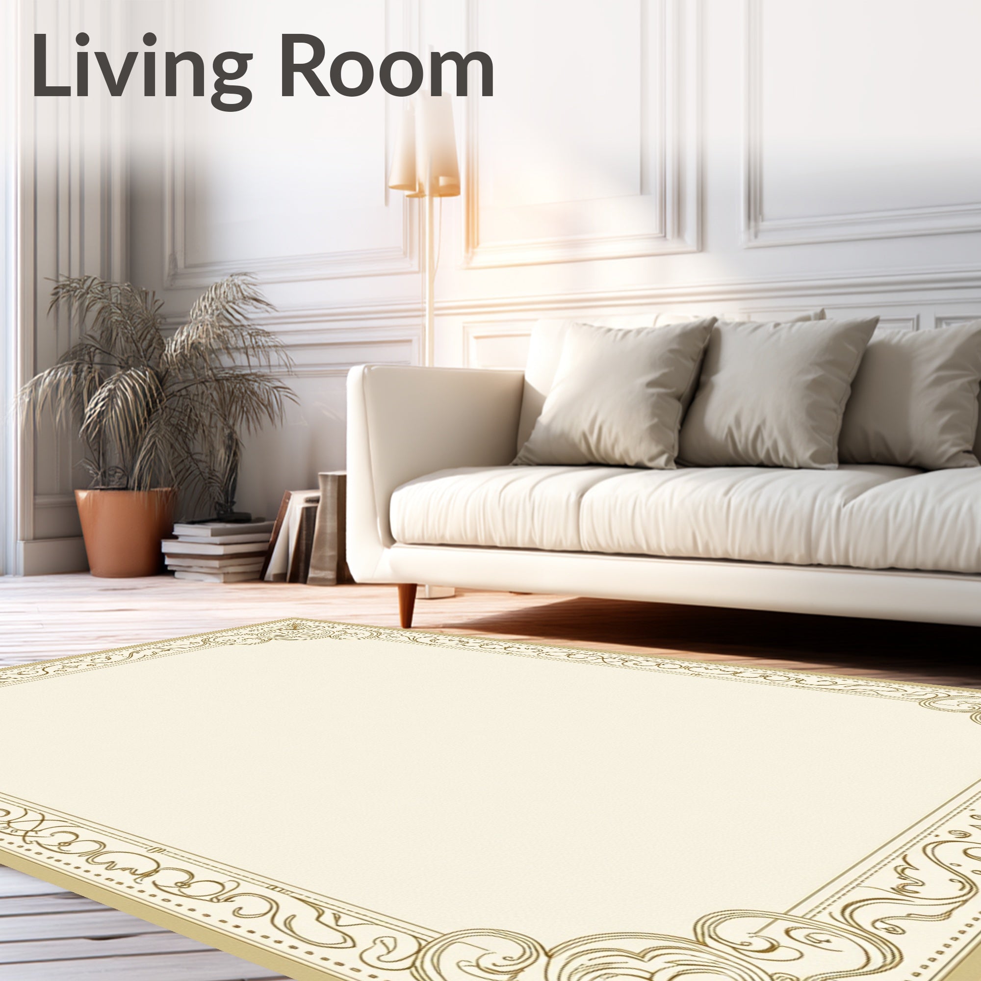 Ornate Gold Scroll Border Accent Rug