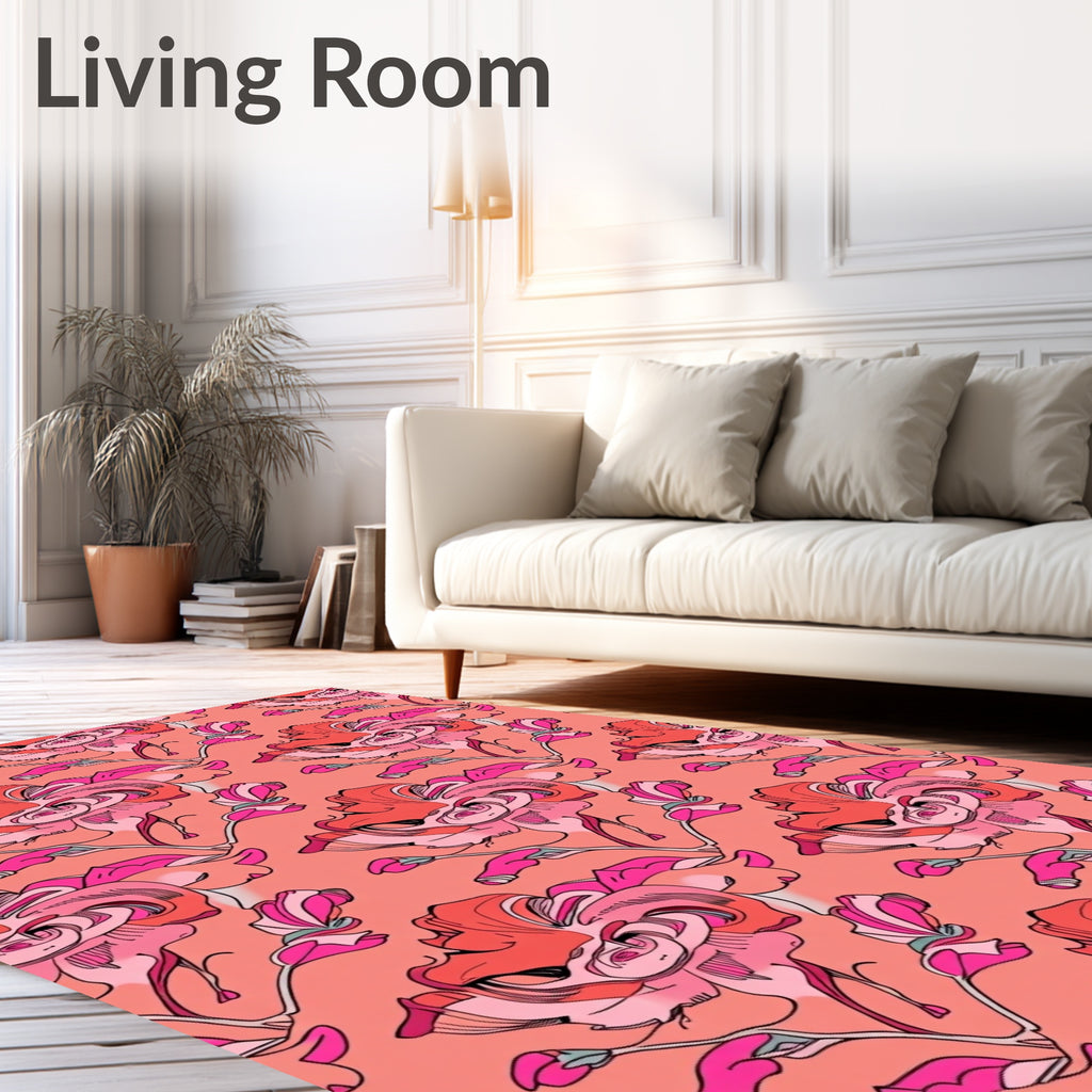 Coral Pink Whimsical Floral Arrangement Rug