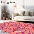 Coral Pink Whimsical Floral Arrangement Rug