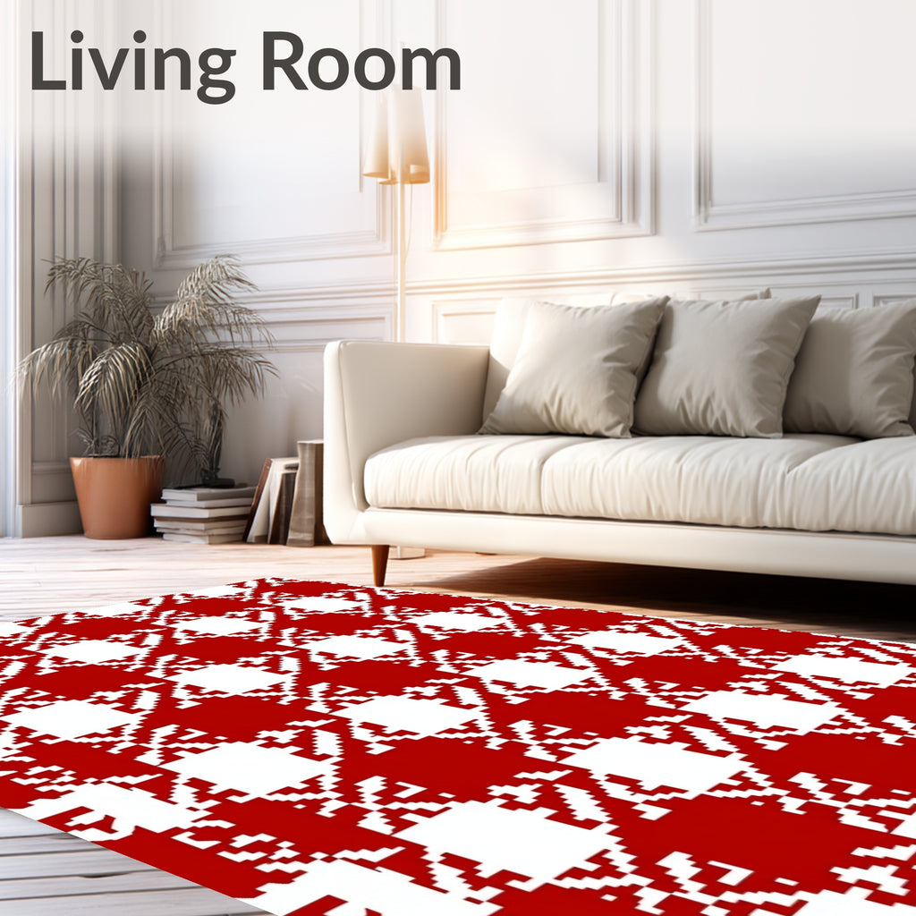 Red White Houndstooth Checkered Rug