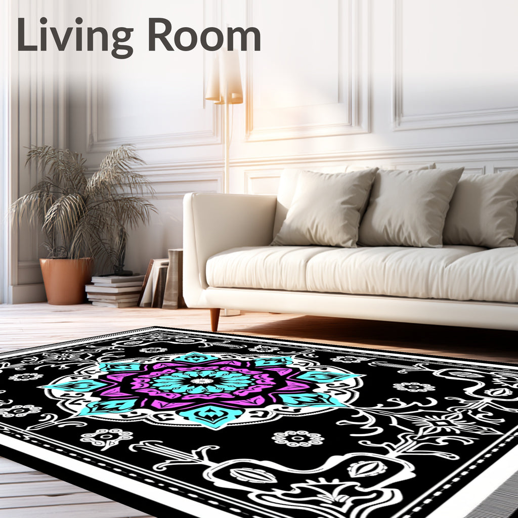 Vibrant Cyan Pink Medallion Kaleidoscope Rug