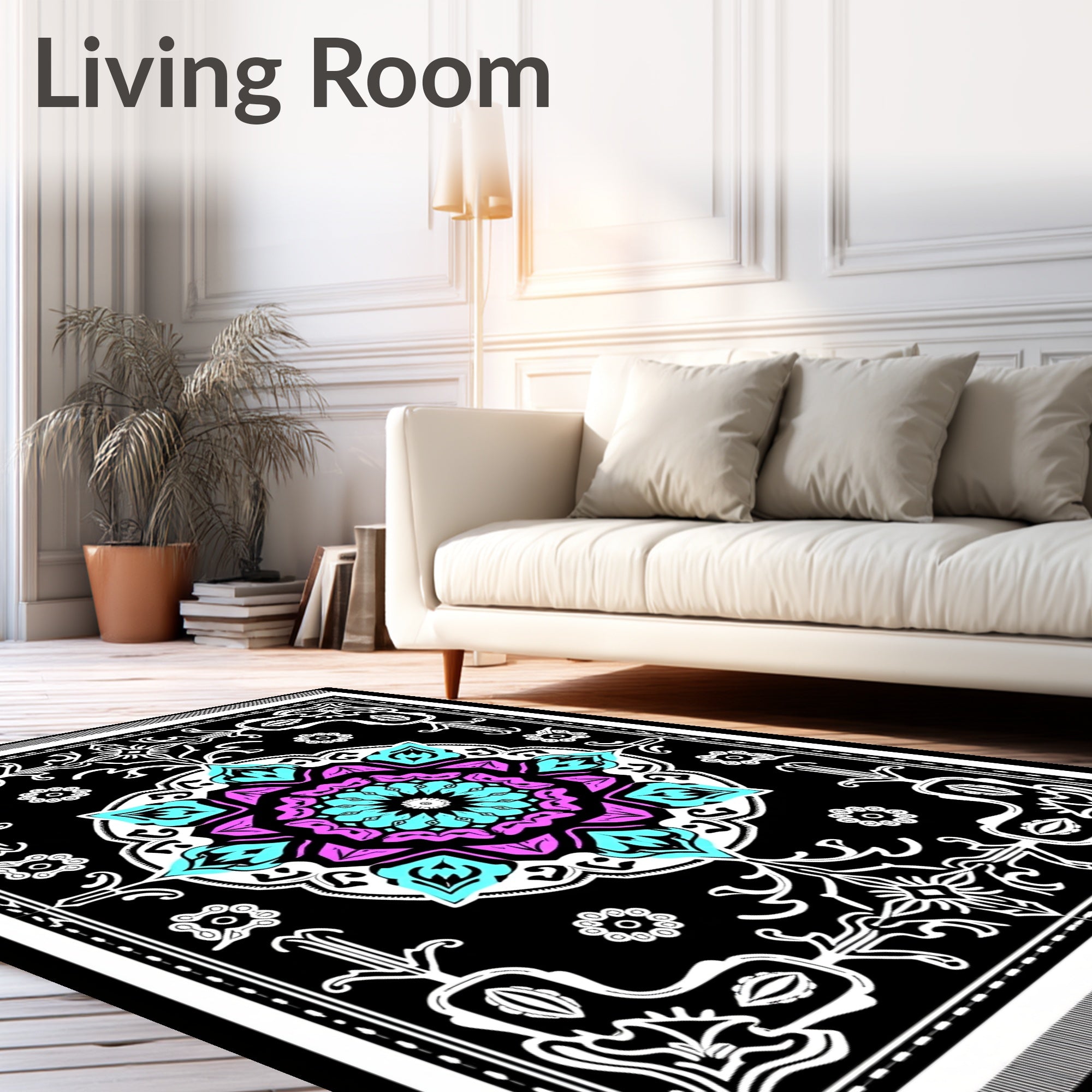 Vibrant Cyan Pink Medallion Kaleidoscope Rug