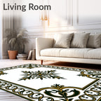 Elegant Black Gold Floral Medallion Border Rug