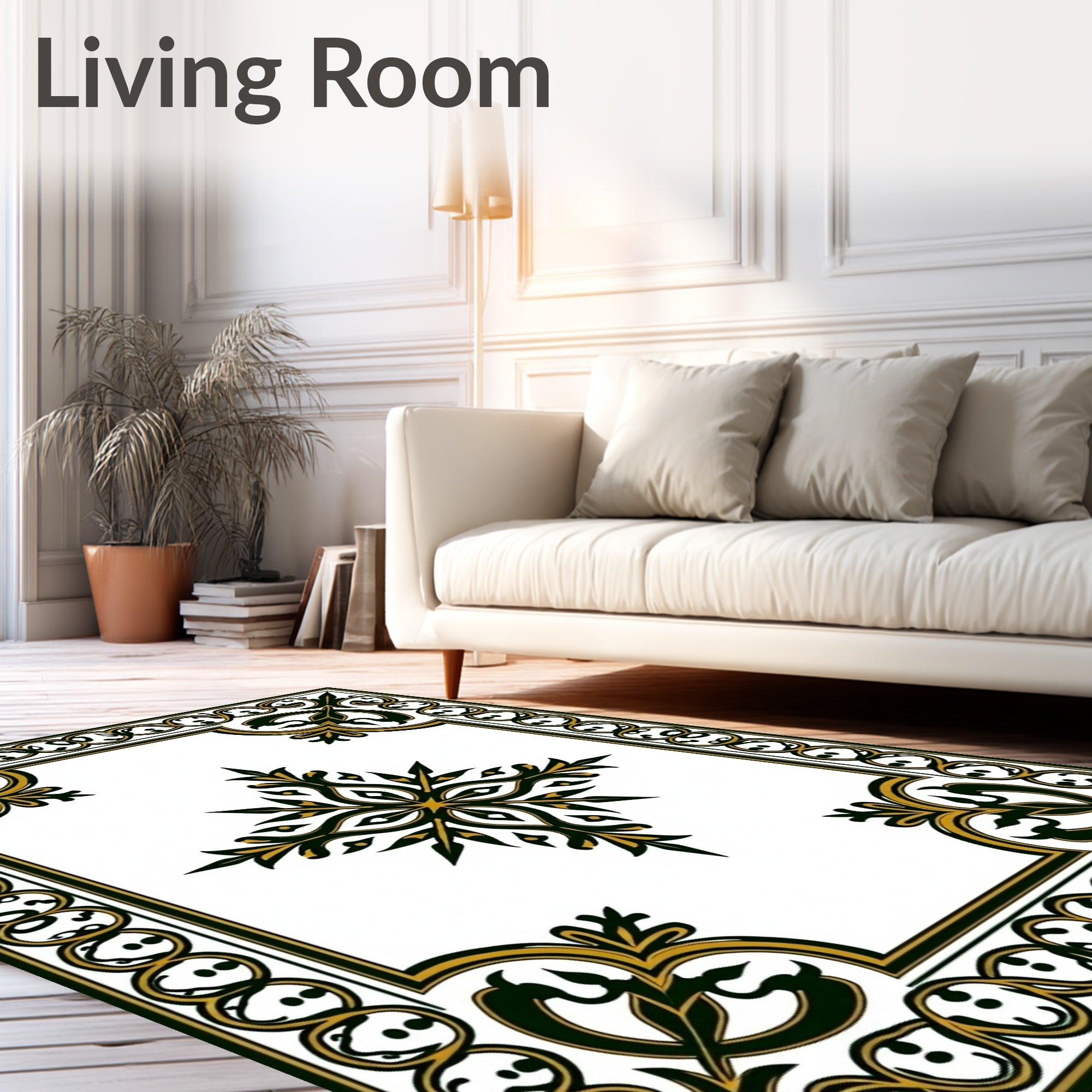 Elegant Black Gold Floral Medallion Border Rug