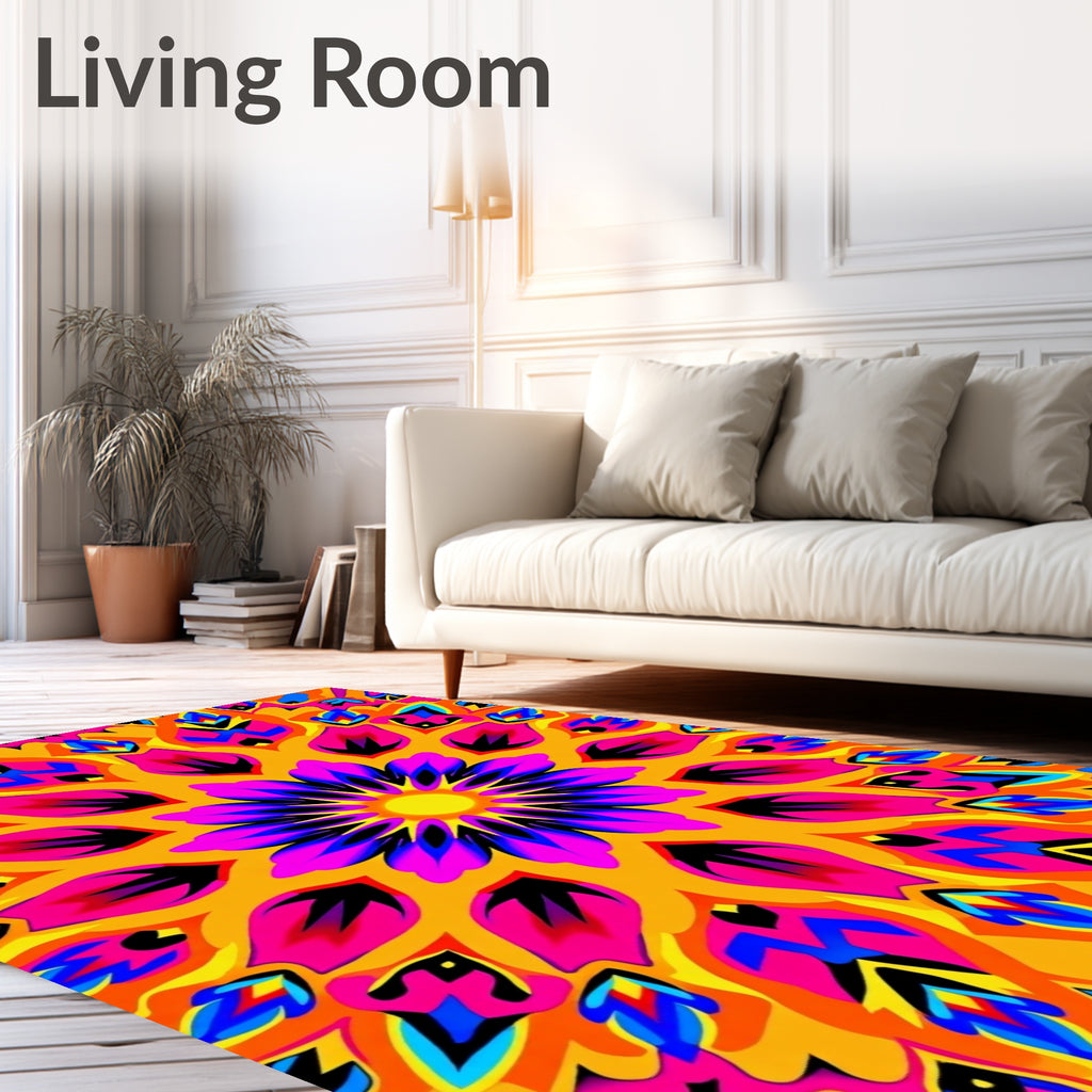 Vibrant Psychedelic Sun Mandala Rug