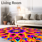 Vibrant Psychedelic Sun Mandala Rug