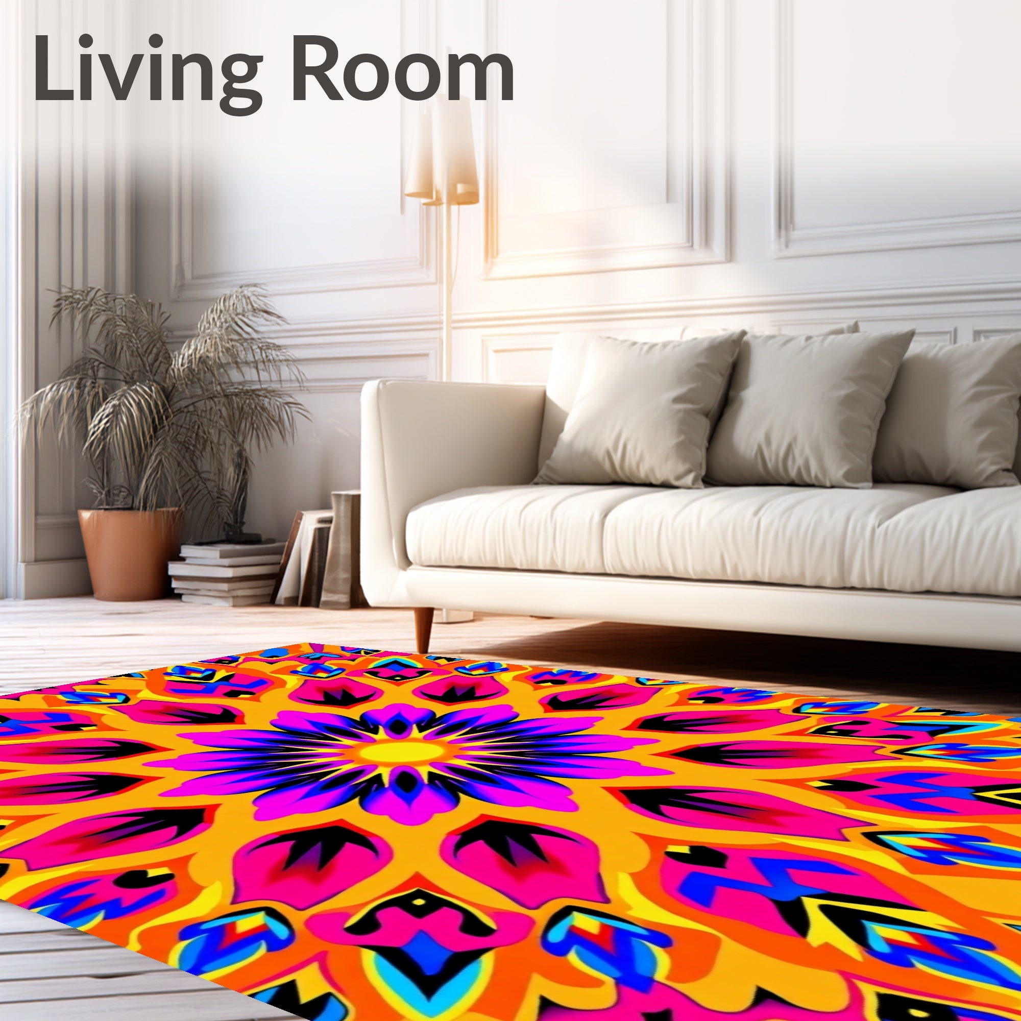 Vibrant Psychedelic Sun Mandala Rug
