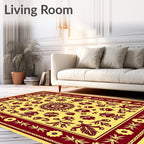 Classic Red Floral Medallion Yellow Rug