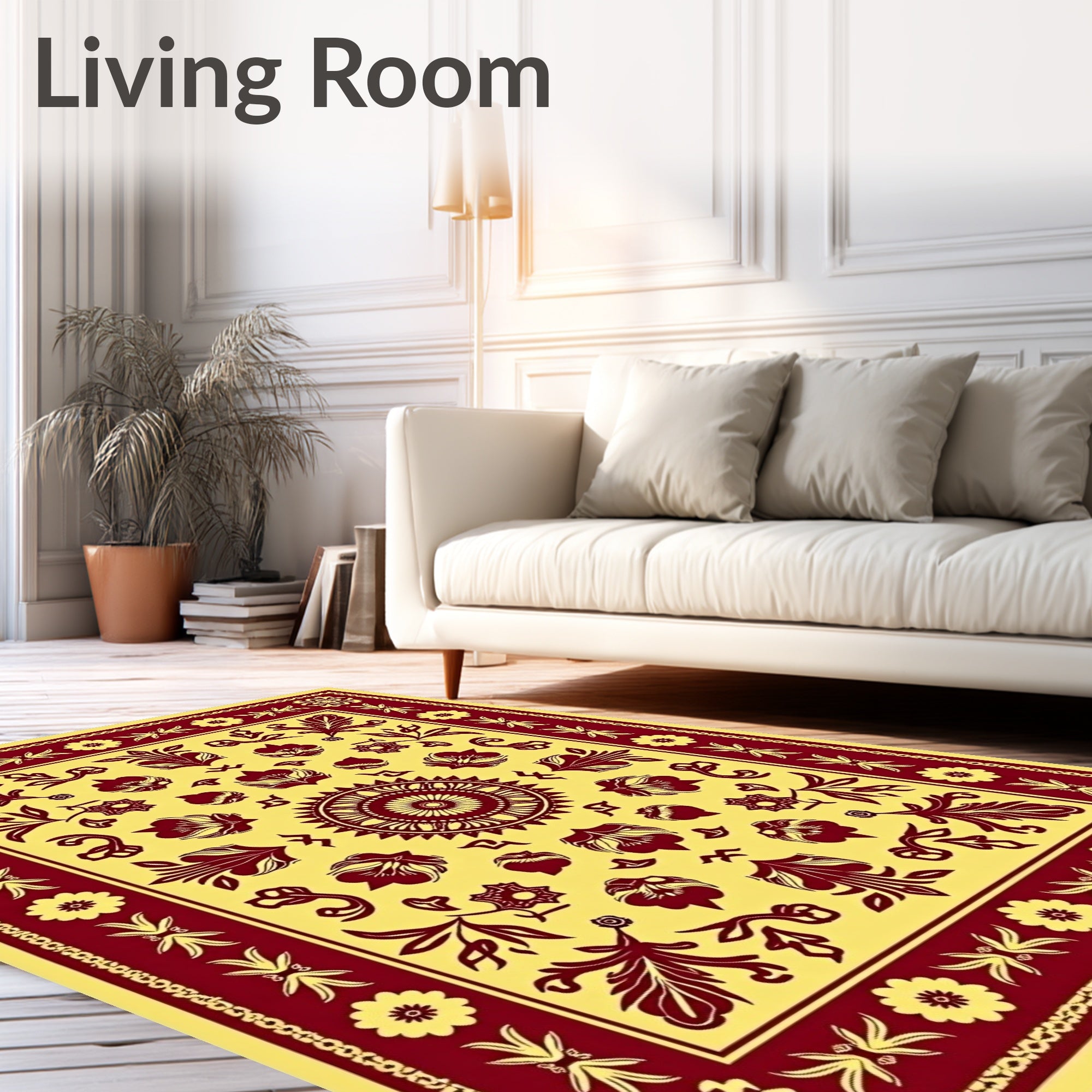 Classic Red Floral Medallion Yellow Rug