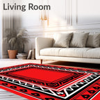 Bold Red Black Geometric Frame Rug