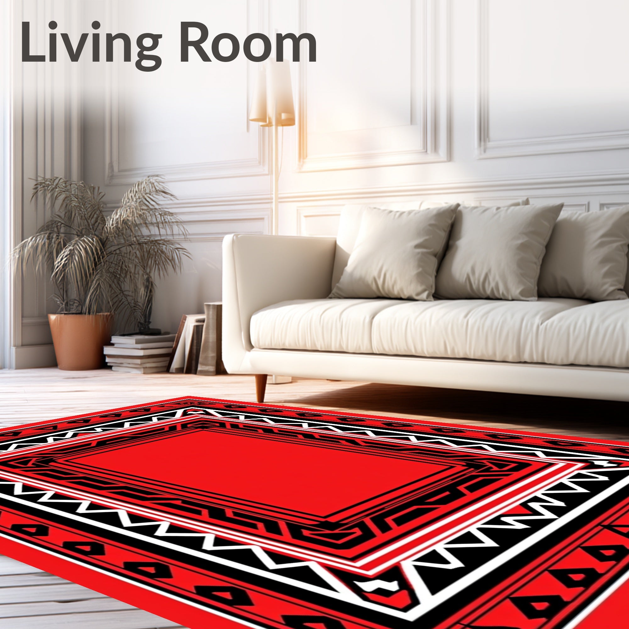 Bold Red Black Geometric Frame Rug