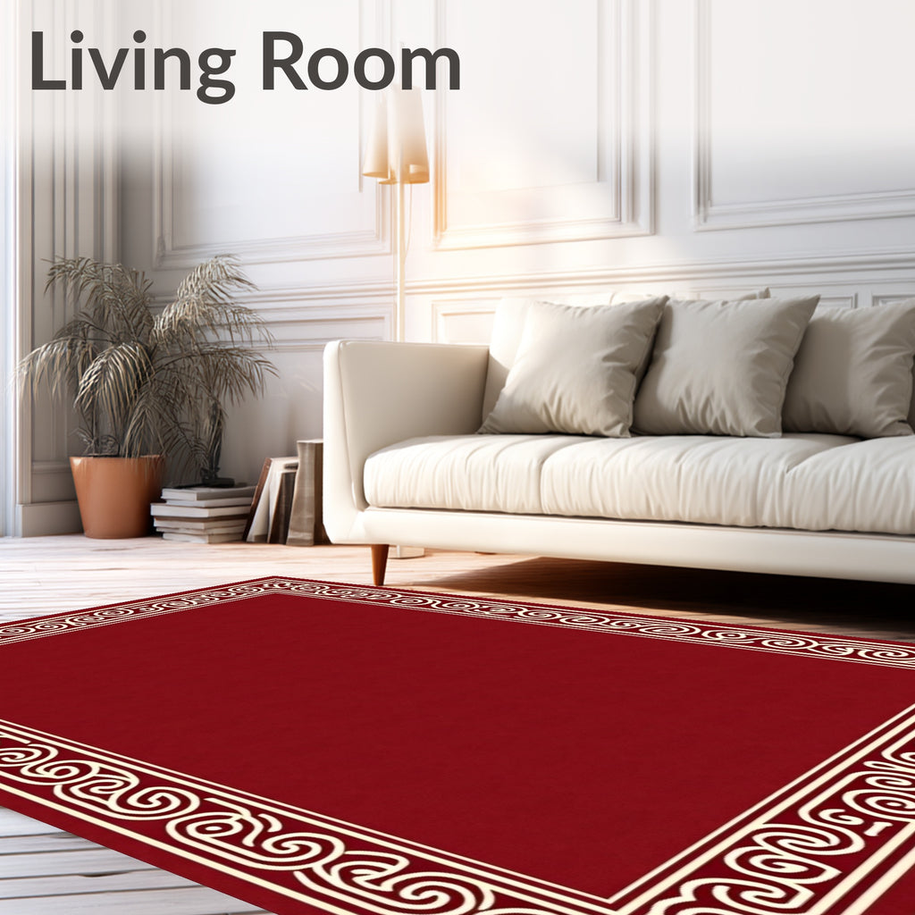 Crimson Border Scrollwork Rug