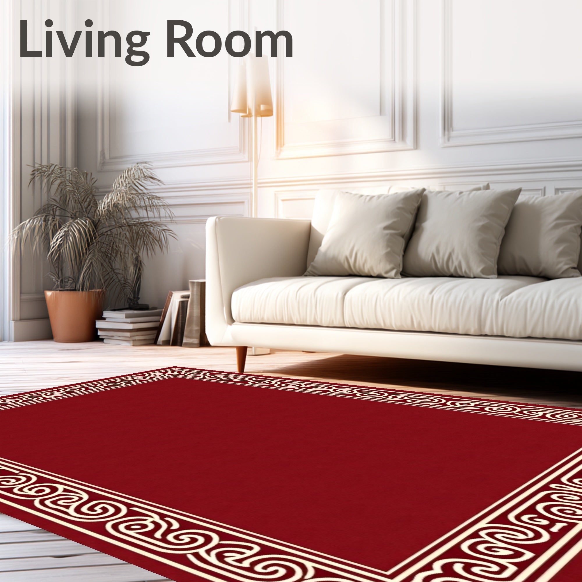 Crimson Border Scrollwork Rug