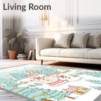 Wintery Snowman Village Scene Rug