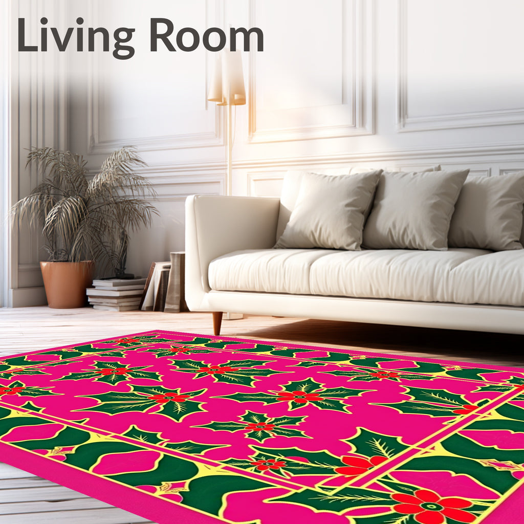 Radiant Pink Holly Berry Border Rug