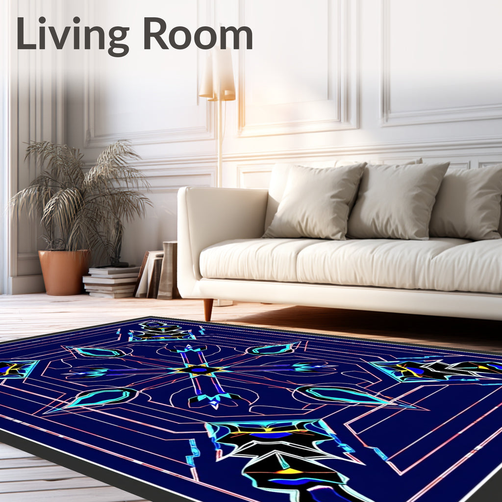 Deep Blue Geometric Abstract Medallion Rug