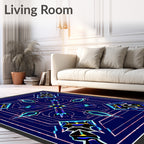 Deep Blue Geometric Abstract Medallion Rug