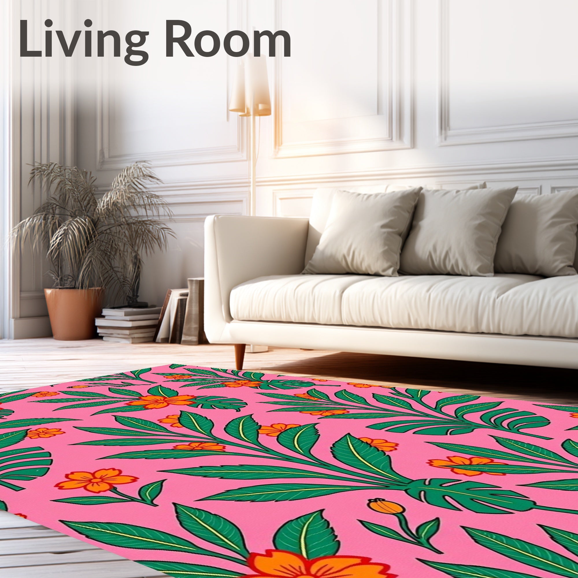 Vibrant Tropical Floral Pink Background Rug