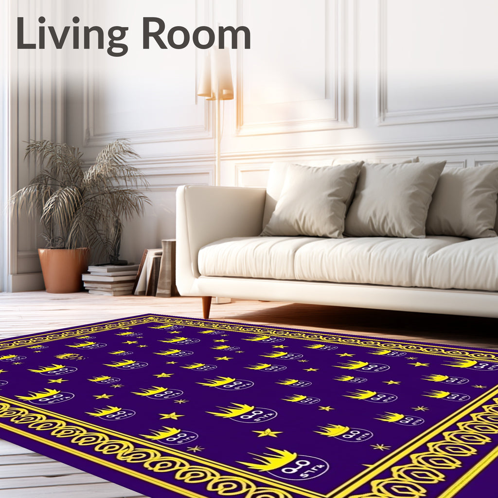 Purple Yellow Crowned Face Border Rug