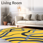 Modern Yellow Gray Swirl Stripes Rug