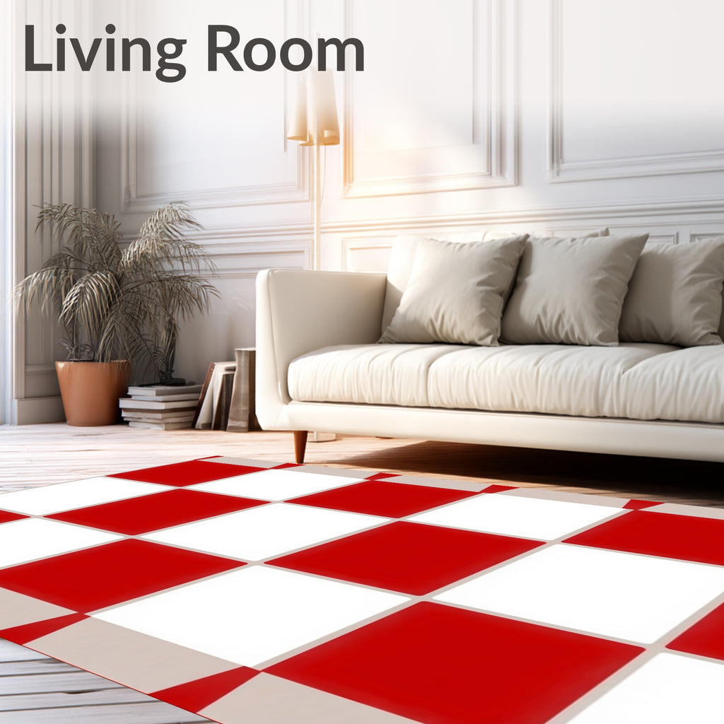 Bold Red White Checkered Squares Rug