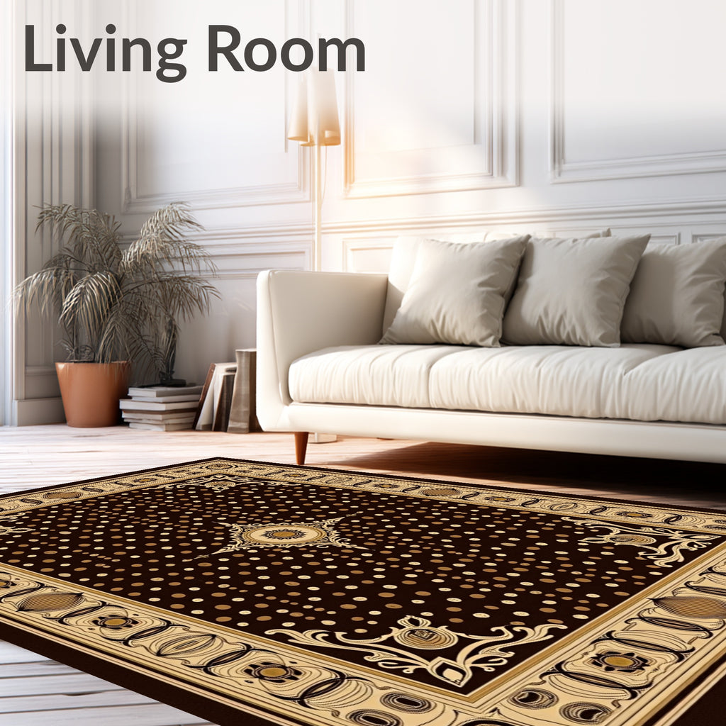 Brown Ochre Polka Dot Border Rug