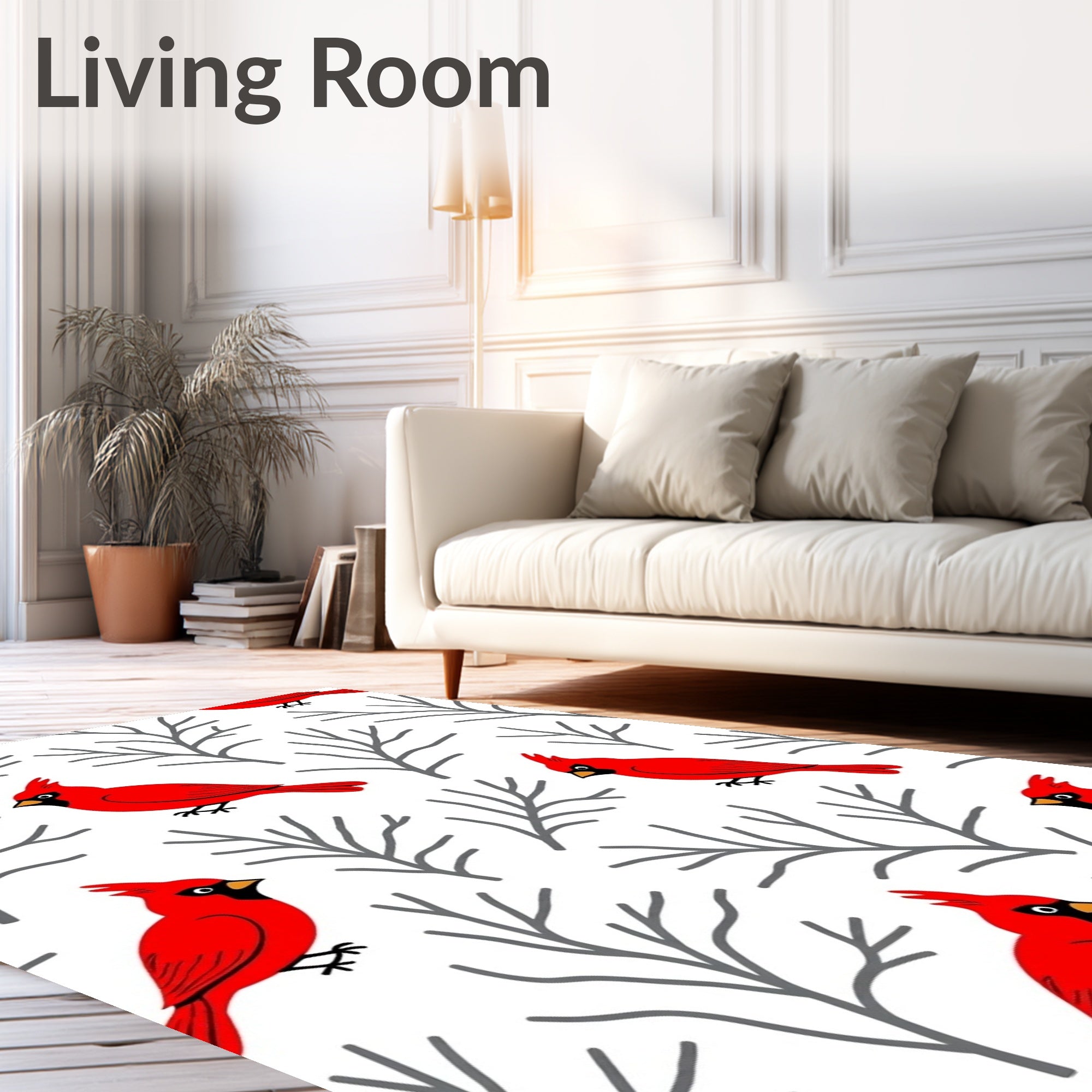 Charming Red Cardinal Winter Branch Rug