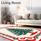 Festive Green Christmas Tree Red Border Rug