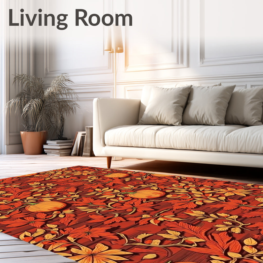 Autumn Harvest Pumpkin Floral Swirls Rug