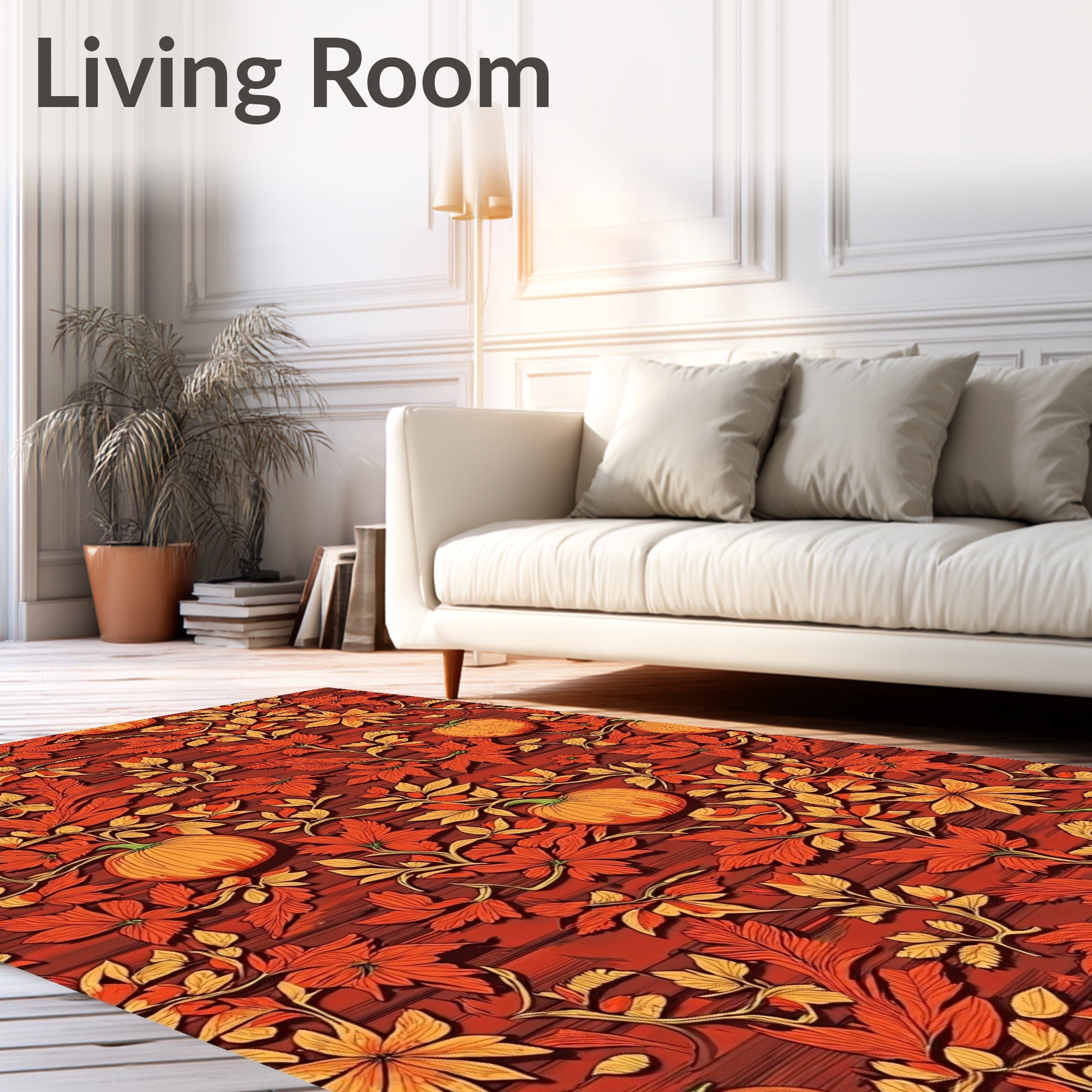 Autumn Harvest Pumpkin Floral Swirls Rug
