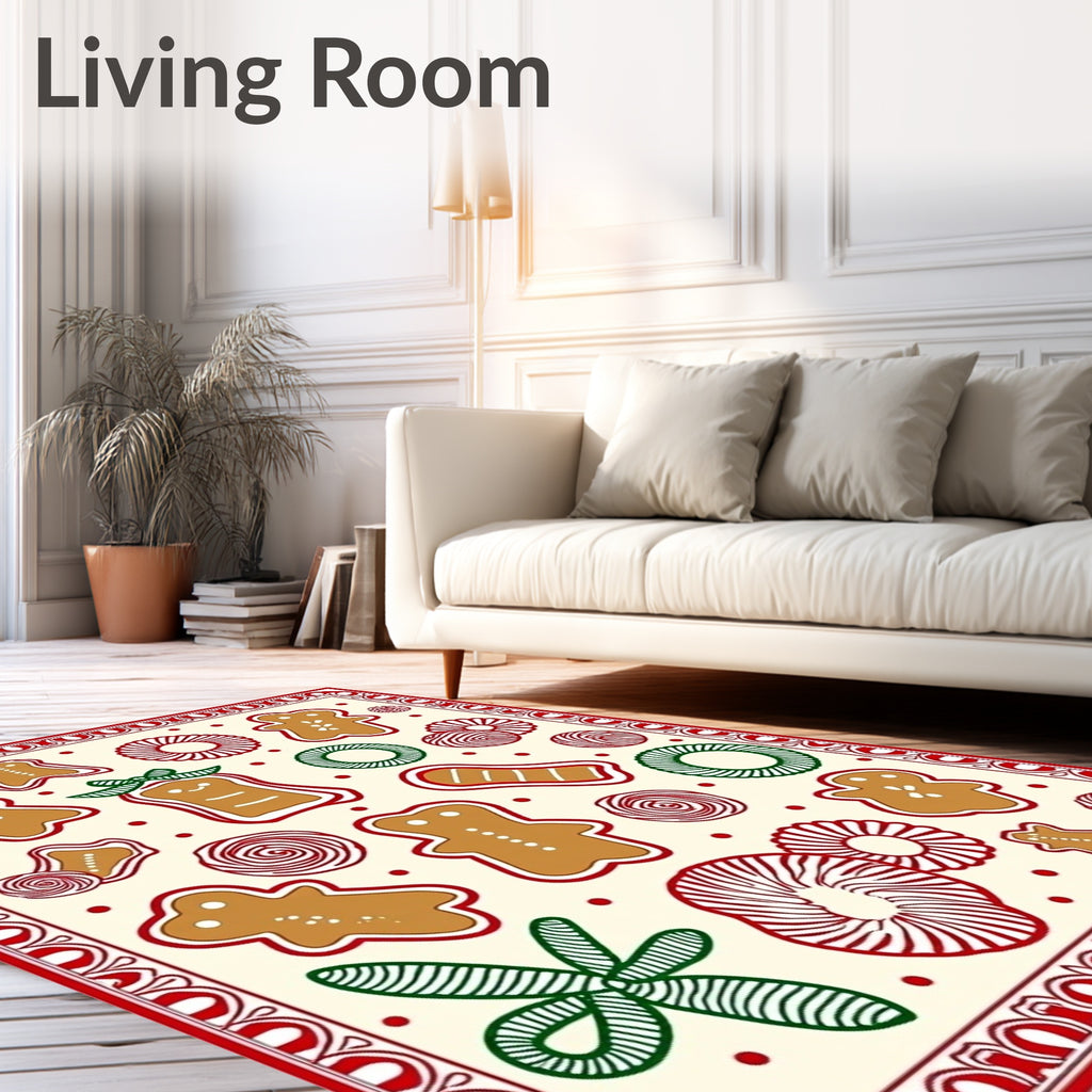 Gingerbread Cookies Festive Red Green Arrangement Rug
