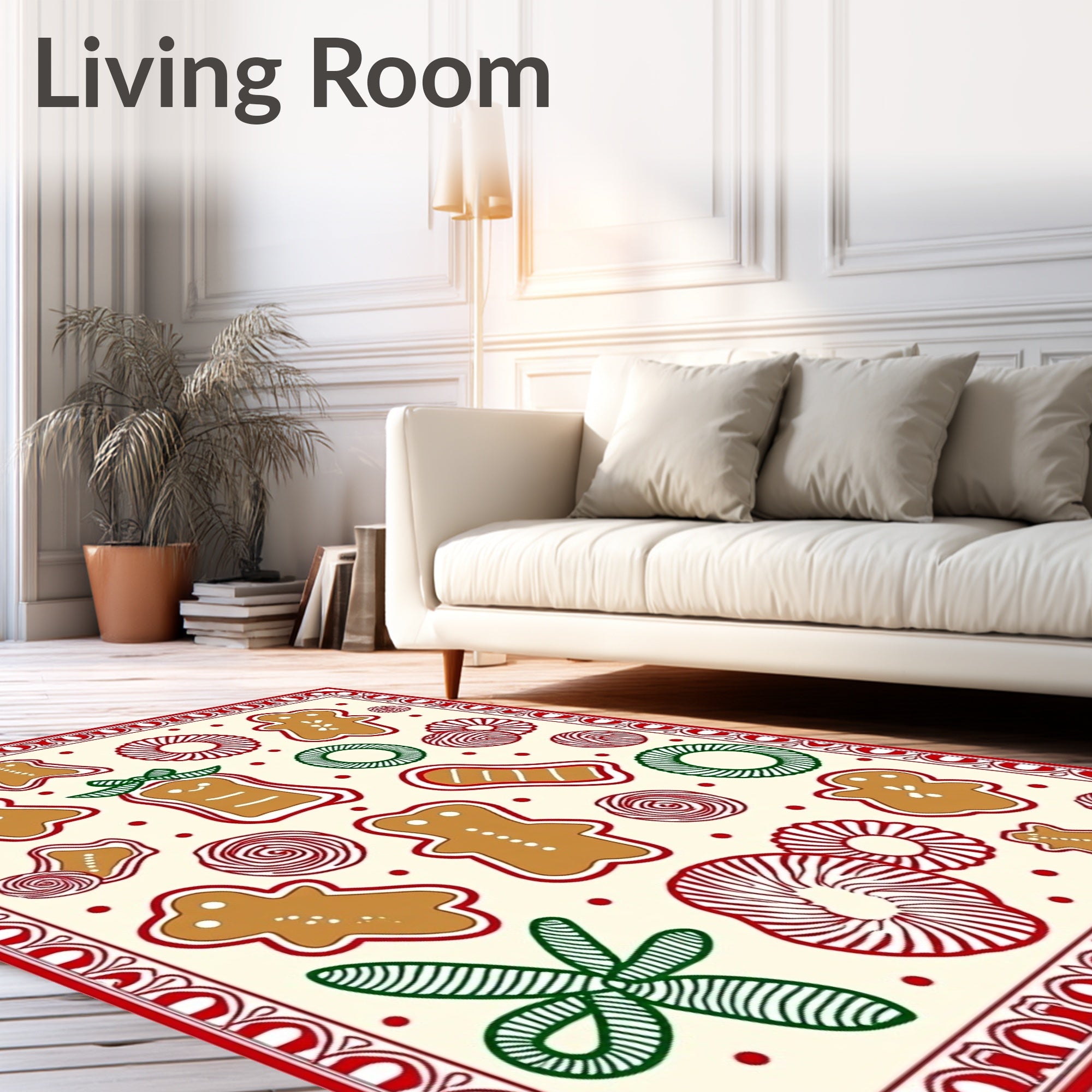 Gingerbread Cookies Festive Red Green Arrangement Rug