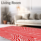 Red White Swirling Stripped Abstract Rug
