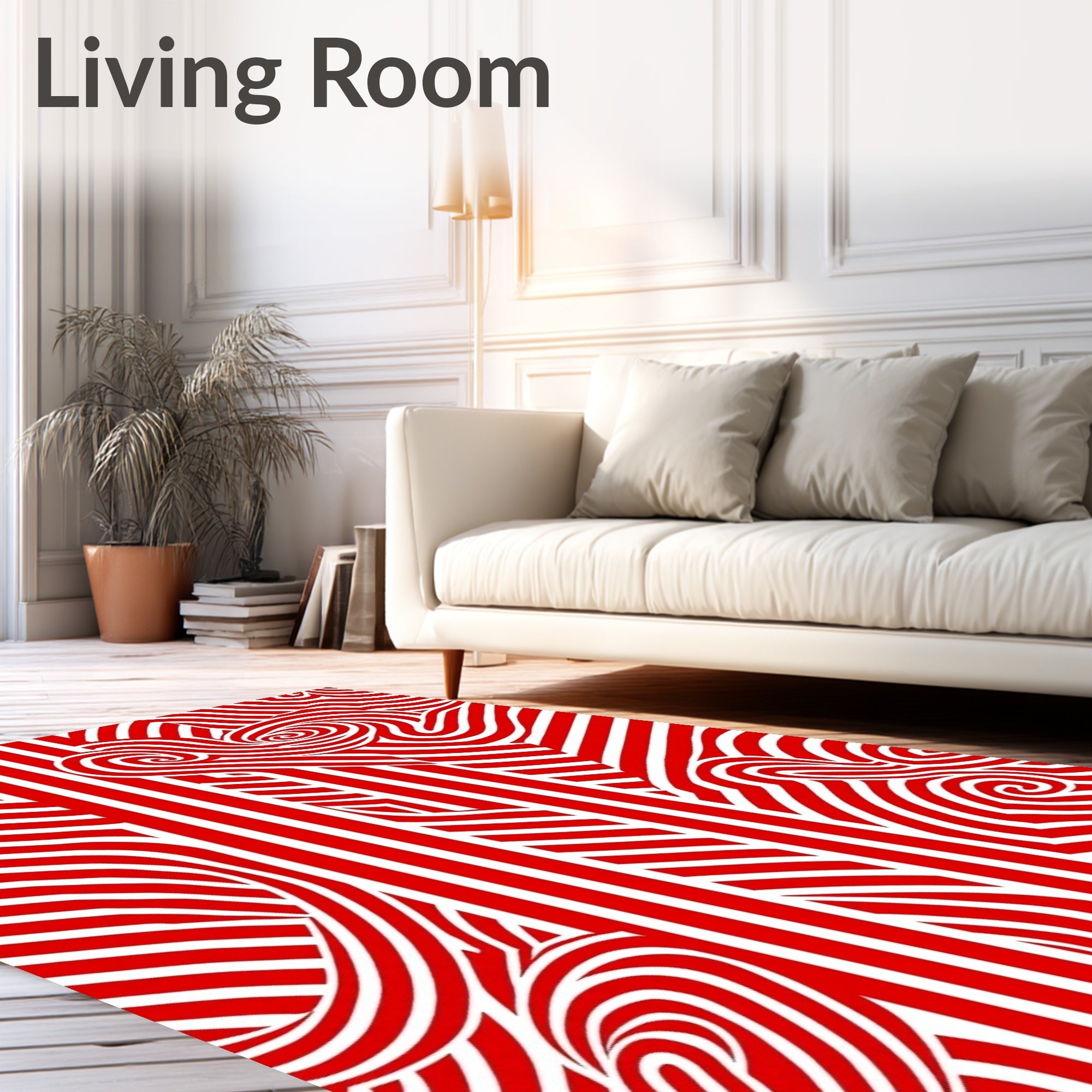Red White Swirling Stripped Abstract Rug