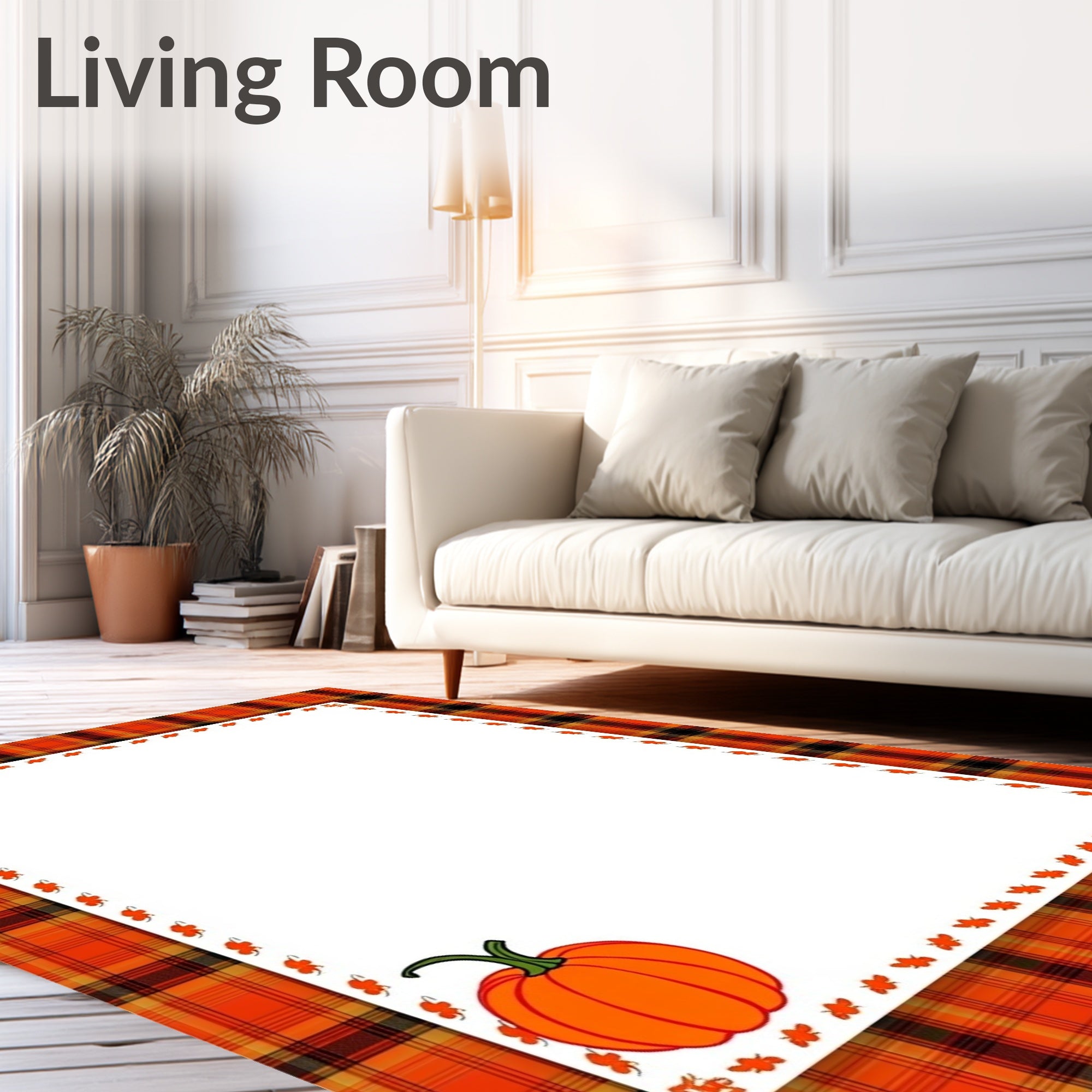 Orange Plaid Pumpkin Border Rug