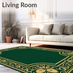 Elegant Emerald Gold Floral Border Rug
