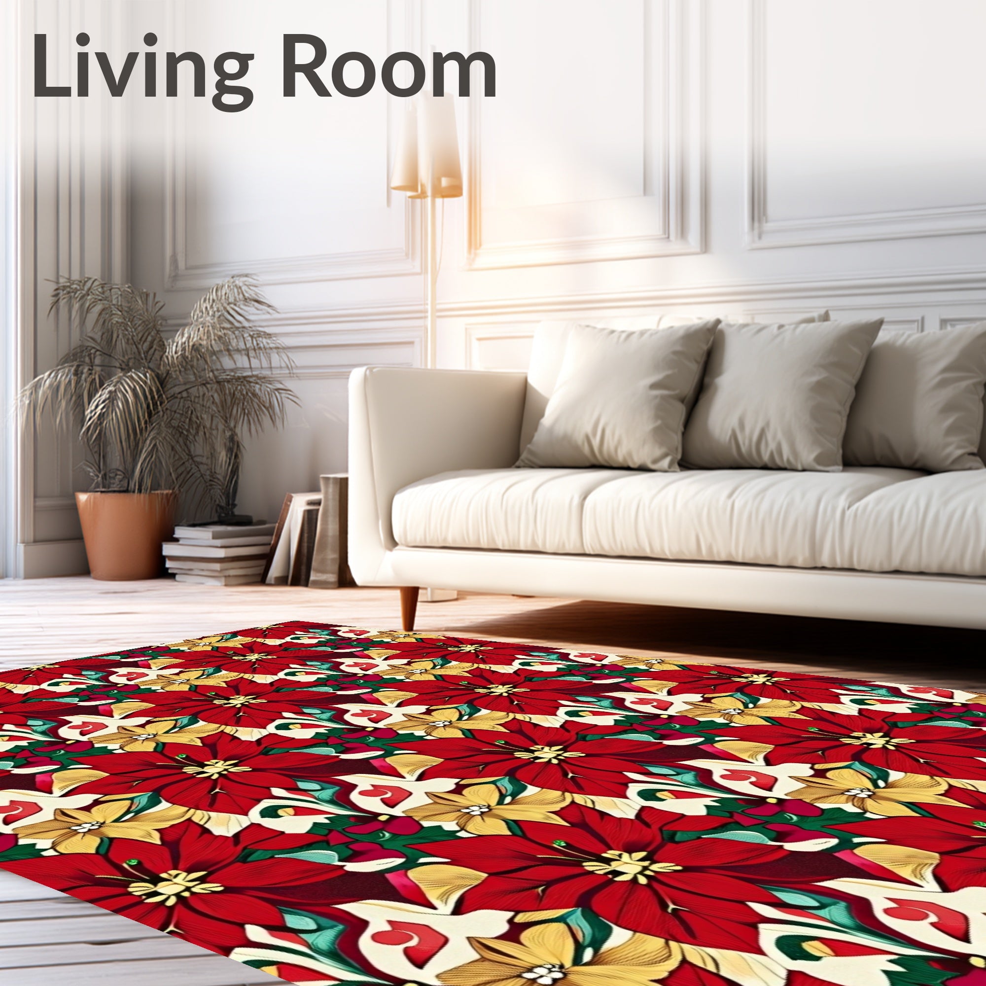 Festive Red Poinsettia Floral Rug