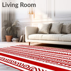Red White Scroll Stripe Rug