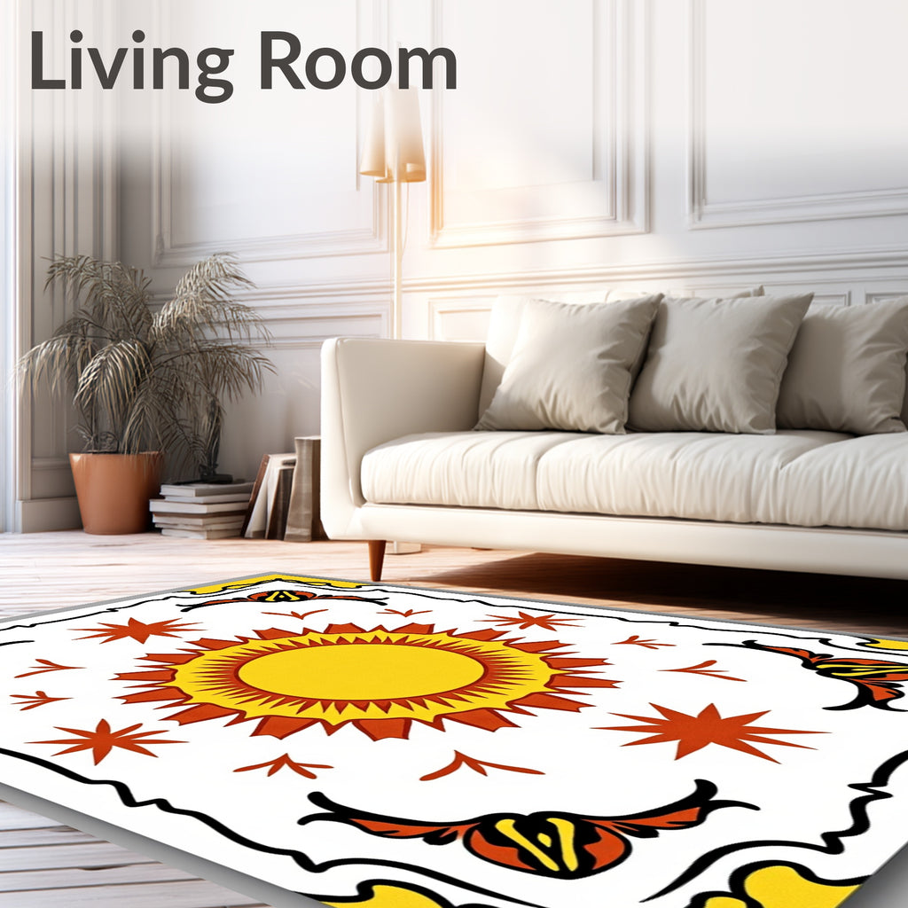 Golden Sunburst Yellow and Red Tile Rug