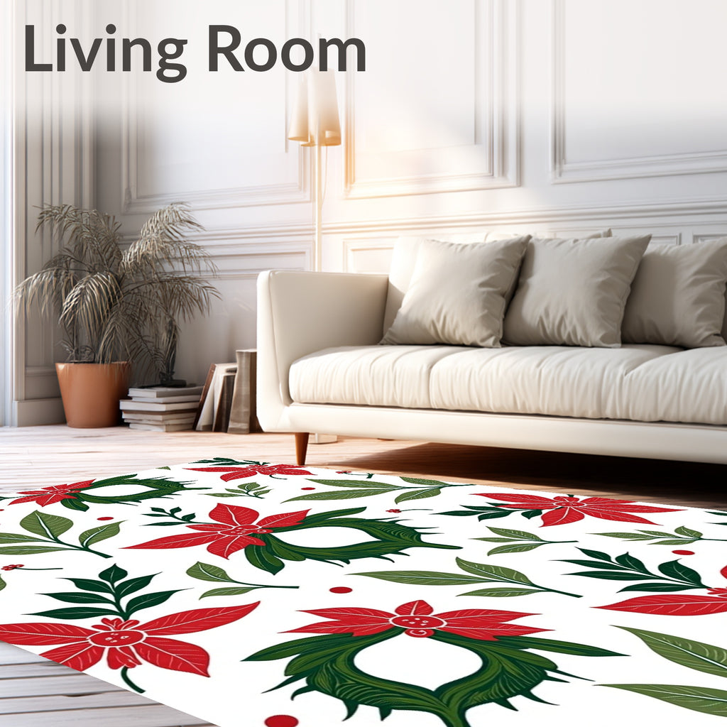 Red Green Poinsettia Leaf Wreath Rug