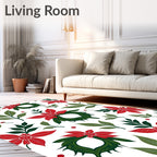 Red Green Poinsettia Leaf Wreath Rug