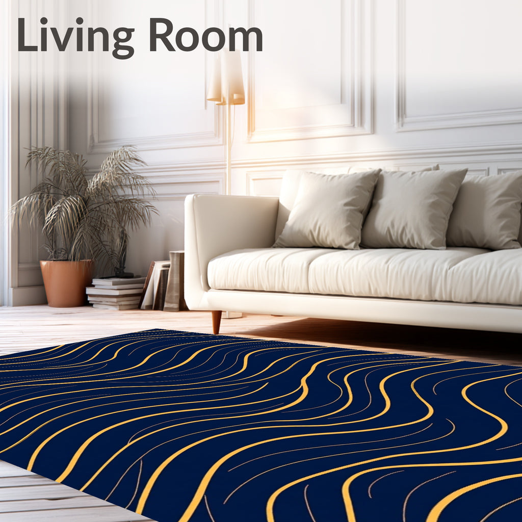 Navy Golden Wavy Lines Rug