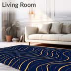 Navy Golden Wavy Lines Rug